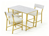 Bar Table and Stool Set 1 Table 2 Stools, White Marble Pattern MDF Tabletop & Gold Metal Frame, 19492848