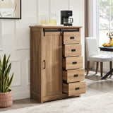 5 Drawers Dresser w/Sliding Barn Door, Farmhouse Modern Tall Dresser 5 Chest of Drawers, Storage W2275P206614