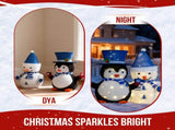 Set of 2 Lighted Plush Penguin and Snowman Christmas Decorations, Pre-lit Pull Up Holiday Decor with 71294454