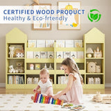 Yellow Kids Wooden Bookshelf Toy Storage Organizer with Bookcase, Kid's Bin Storage Unit with 6 W2876P233555