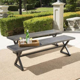 ZNTS Outdoor Aluminum Dining Benches with Steel Frame, 2-Pcs Set, Grey / Black 61625.00BGRY