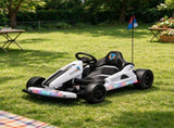 Kids Electric Drift Go Kart 24V, Dual Motor Soft Start Ride-On Kart with PU Wheels, White 96572095