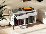 Record Player Storage Stand - Customizable Vinyl Compartments, Built-in Charging Station, Metal Legs 29585110