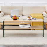 Double layered rectangular coffee table.The board is made of MDF with wooden stickers, with W1151P183723