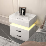 1 Set Nightstand with Adjustable LED Strip Light, 2-drawers, Large Storage Space, Suitable for W368P239008