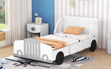 Twin Size Car-Shaped Platform Bed with Wheels,White WF311752AAK