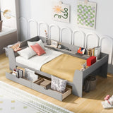 Twin Size Daybed with Shelves, Drawers and Built-In Charging Station, Gray WF306024AAE
