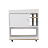 Lotus Bar Cart, Six Bottle Cubbies, One Cabinet, Four Casters, Light Oak / White B097133069
