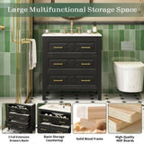 30'' Bathroom Vanity with Ceramic Sink Combo, Free Standing Single Vanity Set with 3 Drawers, Solid N710P246209B
