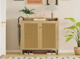 42.5" Tall Rattan Shoe Cabinet with Doors, 6-Tier Wooden Freestanding Shoe Storage Organizer with 98951405