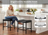 Set of 2 Black Backless Bar Stools, Ergonomic Saddle Seat with 3.5" Thick Cushion & Built-in 50501395