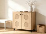 Closed Entryway Shoe Storage Cabinet, Natural Finish Engineered Wood Narrow Shoe Organizer Cabinet 58982031