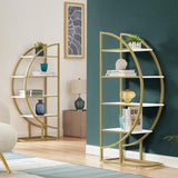 4 Tiers Home Office Open Bookshelf, Round Shape, Different Placement Ways, MDF Board, Gold Metal 70585705