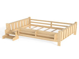 Full Size Floor Bed with Storage Bookcases, Solid Wood Kids Floor Bed with Cute Stairs and W1580P430186