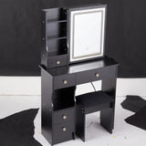 29.2" Small Size Left Drawer Desktop Vanity Table Cushioned Stool, Large Sliding, Touch Control, W3258P299612