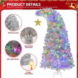 6 FT Bent Top Pre-lit Christmas Tree with Golden Star, Hinged Artificial Xmas Tree with 300 Lights, 58383974