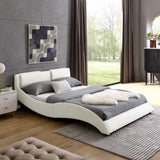 ZNTS Queen Bed Frame Modern Faux Leather Upholstered Platform Bed Frame with and Headboard Wave Like W487P169714