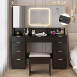 Large Vanity Table Set with 3 Opening Mirrors and LED Lights, Vanity Table with Full Storage Behind 28836264
