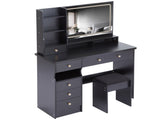 41" Large Size Left Drawer Desktop Vanity TableCushioned Stool Dresser Set, 2 AC2 USB Power W936P230829