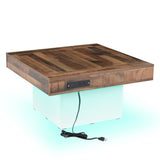 ON-TREND 31.4'' x 31.4'' Farmhouse Coffee Table with 2 USB Ports and Outlets, Brown Spliced Wood N721P189320K