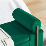 Elegant Upholstered Velvet Storage Bench with Cylindrical Arms and Iron Legs for Hallway Living Room W487128012