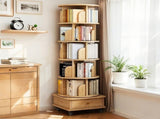 6 Tier Rotating Bookshelf, 360&deg Display Round Spinning Bookshelf with Wheels and Drawer, 90763993