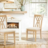 Off-White Dining Chairs Set of 2, Rubberwood Legs with Adjustable Glides, 23"H Chairs, KD Packing, W2896P245771