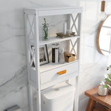 ZNTS Over-the-Toilet Storage Cabinet White with one Drawer and 2 Shelves Space Saver Bathroom Rack W28227728