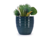 Handmade Deep Green Ceramic Planter, 17 Inch Diameter, 1 Piece, Horizontal Ripples Pattern, for W3273P326363
