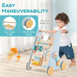8-in-1 Blue Wooden Baby Walker - Acrylic Mirror Xylophone Shape Sorters, Engages 98458381