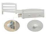 Platform Twin Bed Frame with Storage Drawer and Wood Slat Support No Box Spring Needed, White WF191655AAK