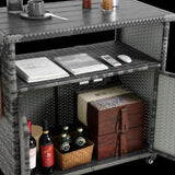 Outdoor Wicker Bar Cart, Patio Wine Serving Cart w/Wheels , Rolling Rattan Beverage Bar Counter W640P175463