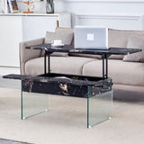 Multifunctional Lift Top Coffee Table -Black Marble Pattern, Essential for Modern Homes.Tempered W2920P226077