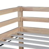 Twin Low Loft Bed with Slide, Ladder, Safety Guardrails, Rubber Wood Twin Loft Bed,White Oak W504P218527