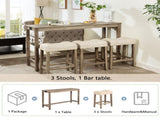 4-Piece Bar Table Set with Power Outlet, Dining Bar Table and Chairs Set,Bar Table Set with 3 Padded W1998P193826