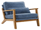 Mid-Century Oak Accent Chair - Deep Navy Blue Chenille Upholstered Single Lounge Chair, Sturdy Wood 69546769