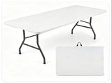 White 71 Inch Portable Foldable Camping Table, HDPE Waterproof Easy Clean Plastic Outdoor Table with 91146547