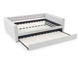 Daybed with Trundle Upholstered Tufted Sofa Bed, with Button and Copper Nail on Square Arms,Full 40537280