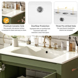 30'' Farmhouse Bathroom Vanity with Ceramic Sink, Soft-Close Door, Adjustable Shelf, Olive Green N729P290712F
