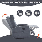 Manual Recliner Chair with Rocker and Swivel in Fabric for Living Room, Grey W3224P289293