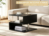 20" Modern S-Shaped End Table with Storage Shelf & Steel Poles Sleek Black Accent Side Table for 22517581