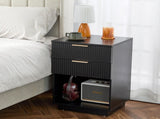 Bedside Table with 2 Drawers Featuring Wavy-Patterned Front P2 Density Board Triamine Sticker 50105666