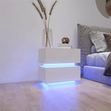 White Color High Glossy 2 Drawers Bedside Table with RGB Led Light Nightstand with Bluetooth Control W2139142767