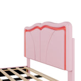 Full Size Upholstered Platform Bed with Curve Shaped and Height-adjustbale Headboard,LED Light WF323749AAH