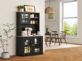 72" Black Kitchen Pantry Storage Cabinet with Hutch, Large Countertop & Adjustable Glass Door 08158916