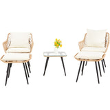 5 Piece Patio Bistro Set with Ottoman, Outdoor Wicker Apartment Balcony Furniture Sets, Rattan Table T2712P305912