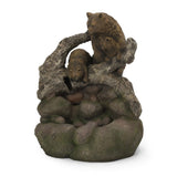 CALLAN FOUNTAIN Weather Resistant Floor Fountain with Light, Light Brown Moss 71777.00LM