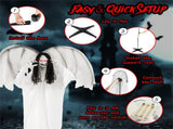 6.6 ft Life-Size Animated Halloween Angel Prop - Long Black Curly Hair, Sound-Activated , Automatic 00895288