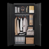 ZNTS Metal Armoire Wardrobe Cabinets,70" Black Locker Steel Wardrobe Bedroom Storage Cabinet with Doors W1247P221093