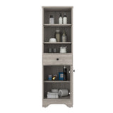 Linen Single Door Cabinet 55" H, Three External Shelves, One Drawer, Two Interior Shelves, Light B097133111